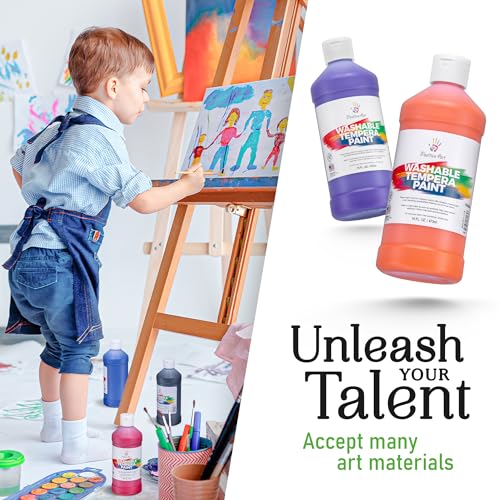 Positive Art Washable Paint for Kids, 12 Colors, 16 oz Bottles, Non-Toxic Tempera Paint Set for School and Classroom, Paraben-Free