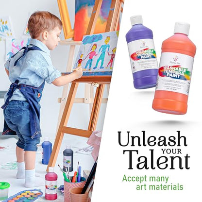 Positive Art Washable Paint for Kids, 12 Colors, 16 oz Bottles, Non-Toxic Tempera Paint Set for School and Classroom, Paraben-Free