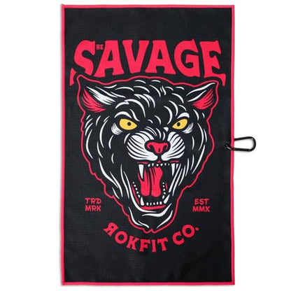 RokFit Gym & Golf Towel – Multi-Use, Quick-Dry, Durable Utility Towel with Bold Graphic and Carabiner Clip (Be Savage) - color: Be Savage