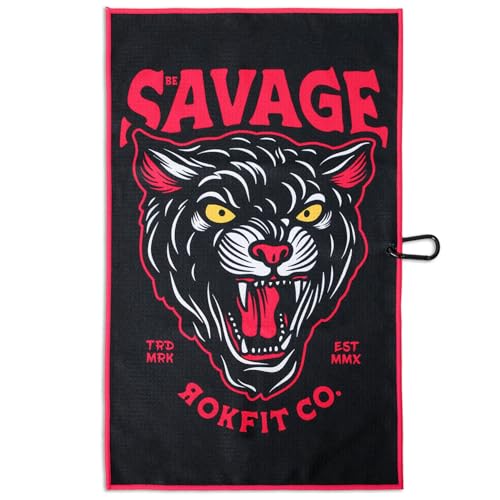 RokFit Gym & Golf Towel – Multi-Use, Quick-Dry, Durable Utility Towel with Bold Graphic and Carabiner Clip (Be Savage) - color: Be Savage