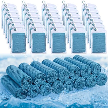 Honoson 30 Pack Cooling Towels for Neck and Face, 27 x 16 in, Light Blue - color: Light Blue
