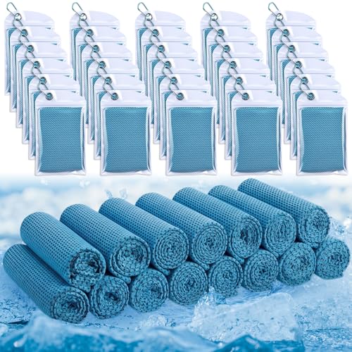 Honoson 30 Pack Cooling Towels for Neck and Face, 27 x 16 in, Light Blue - color: Light Blue