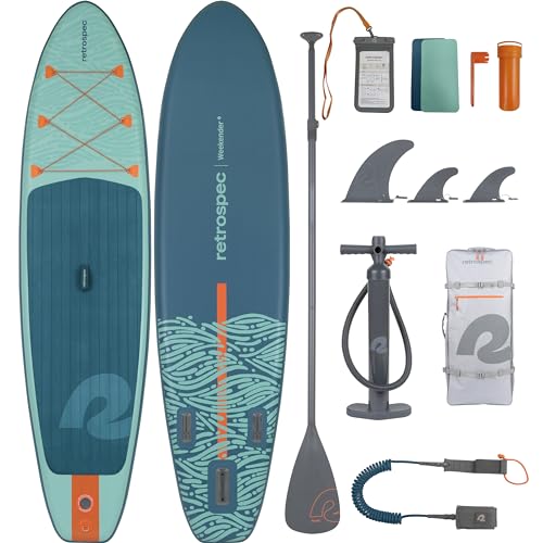 Retrospec Weekender Inflatable Stand Up Paddle Board Includes Paddle, Pump, and Accessories 10’6” Lightweight iSUP, Puncture Resistant Inflatable Paddle Board for Adults - color: Seafoam Tide