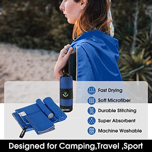 4Monster Camping Towels 3 Size at 1 Pack,Quick Dry Microfiber Towel,Beach Travel Towel Ultra Compact,Soft Gym Towel for Hiking Yoga Travel Sports Backpacking Trip and Pool - color: Blue
