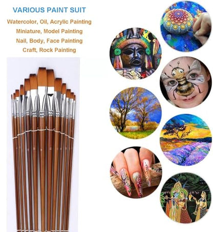 Watercolor Brushes, Paint Brushes 13pcs Long-Handled Flat Paintbrushes Large Artist Acrylic Paint Brush Set for Canvas Painting Oil/Gouache Arts Crafts Supplies