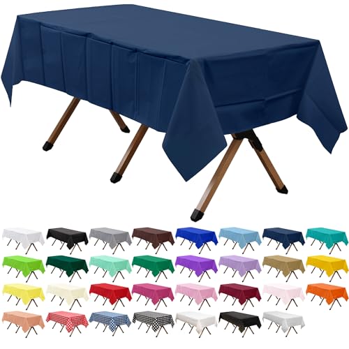 2 Pack Navy Blue Premium Plastic Tablecloth Rectangle 54 x 108 Inches Reusable Midnight Marine Blue Decorative Table Cover for Dining, Wedding, Party, Indoor and Outdoor use - color: A04 Navy Blue, size: Rectangle 54"x108"