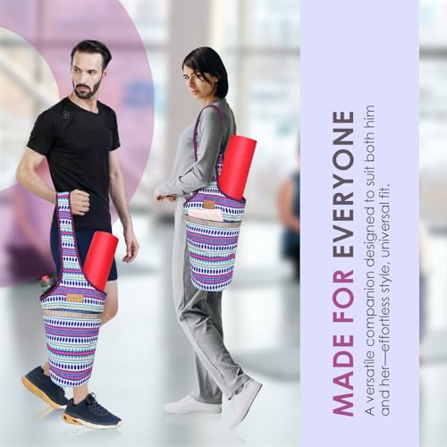 ALLEN & MATE 100% Cotton Canvas Yoga Mat Bag, Fits Mats up to 72 In Long and 7.5 In Thick, Wide Shoulder Strap, Zip Pocket, Blue Stripe - color: Blue Stripe