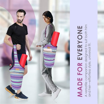 ALLEN & MATE 100% Cotton Canvas Yoga Mat Bag, Fits Mats up to 72 In Long and 7.5 In Thick, Wide Shoulder Strap, Zip Pocket, Blue Stripe - color: Blue Stripe