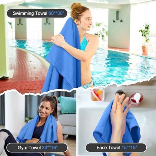 Quick Dry Travel Towel, 3 Sizes 1 Pack Camping Microfiber Towel, Lightweight Fast Drying Towels Set 60"x30", 30"x15", 15"x15" w/Bag for Gym, Beach, Hiking, Swimming, Dark Blue - color: Dark Blue