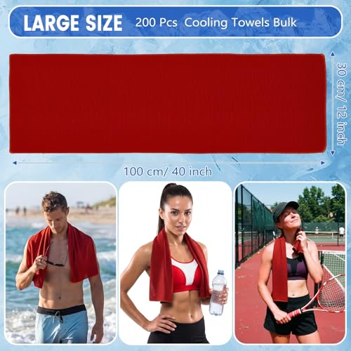 Hosuly 200 Pack Cooling Towels Bulk 40"x12" Cooling Rags for Neck and Face Ice Sweat Towels Breathable Microfiber Workout Cloth for Gym Yoga Golf Sport Running(Red) - color: Red