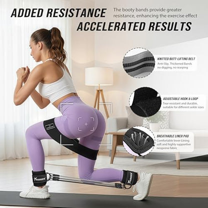 WOQQW Ankle Resistance Bands with Cuffs & Booty Bands Set for Legs & Glutes - color: Black