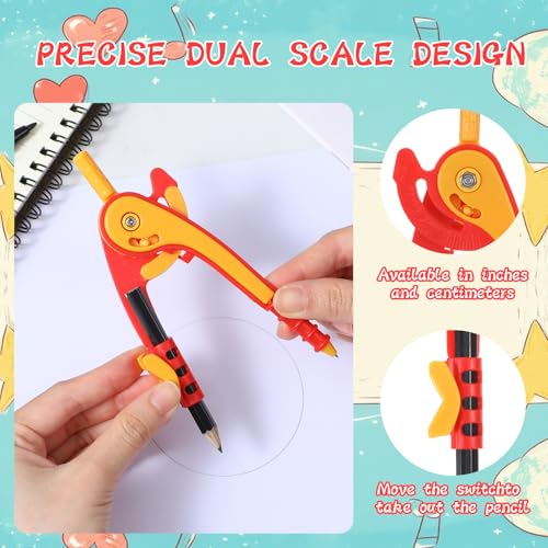 30 Pcs Math Geometry Compass Bulk, 6 Inch Plastic Drawing Compass with Pencils for Math Office Woodworking Art Drawing Supplies (Bright Color)