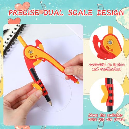 30 Pcs Math Geometry Compass Bulk, 6 Inch Plastic Drawing Compass with Pencils for Math Office Woodworking Art Drawing Supplies (Bright Color)
