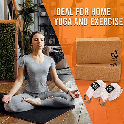 Stretching Straps and Yoga Blocks - Yoga Beginner Kit for Pilates & Gym