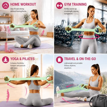 Figure 8 Resistance Band for Workout, Stretching, Yoga, Pilates, Physical Therapy and Home Fitness, TPE Exercise Band - color: Green