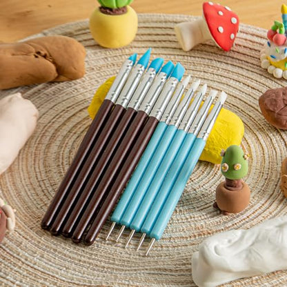 UUSYCUN 10PCS Silicone Clay Sculpting Tool, 2-Way Clay Shaper & Sculpter Brushes Tools for Modeling, Dotting, Polymer Clay, Pottery Crafts, Nail Art, Rock, Blending, Drawing, Air Dry Clay, Ceramics - color: Silicone-10PCS