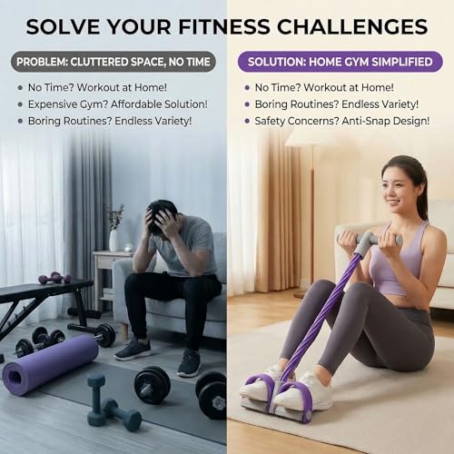 6-Tube Pedal Resistance Band with Handles, Multifunction Foot Pedal Resistance Band, Natural Rubber Fitness Band for Workout and Stretching, Abdomen, Waist, Arm, Leg(White) - size: 6 tubes of purple