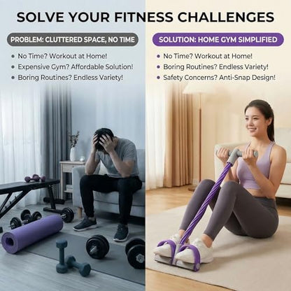 6-Tube Pedal Resistance Band with Handles, Multifunction Foot Pedal Resistance Band, Natural Rubber Fitness Band for Workout and Stretching, Abdomen, Waist, Arm, Leg(White) - size: 6 tubes of purple