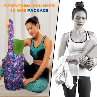 Yoga Mat Bag Carrier for Women Workout Large Waterproof with Zipper Pocket, Keychain and Wide Shoulder Straps - color: paisley bird