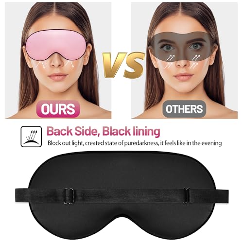 Silk Sleep Mask, Blackout Eye Mask for Sleeping with Adjustable Strap - color: Rose Pink