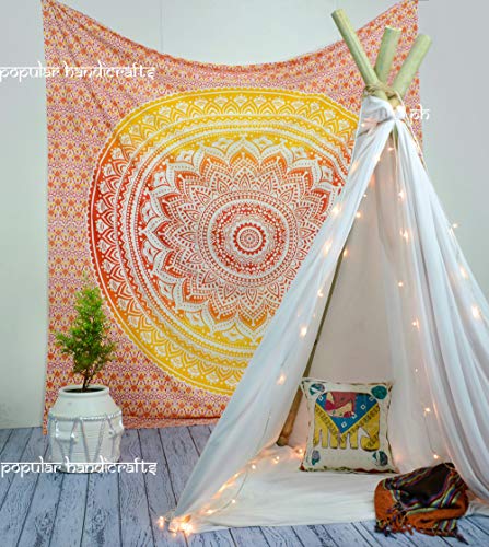 Popular Handicrafts Kp667 Fire Ombre Hippie Mandala Bohemian Psychedelic Tapestry Wall hangings Wall Art Ethnic Dorm Decor Indian Bedspread Magical Thinking Tapestry 84x90 Inches,(215x230cms) - color: Fire, size: 90"L x 84"W