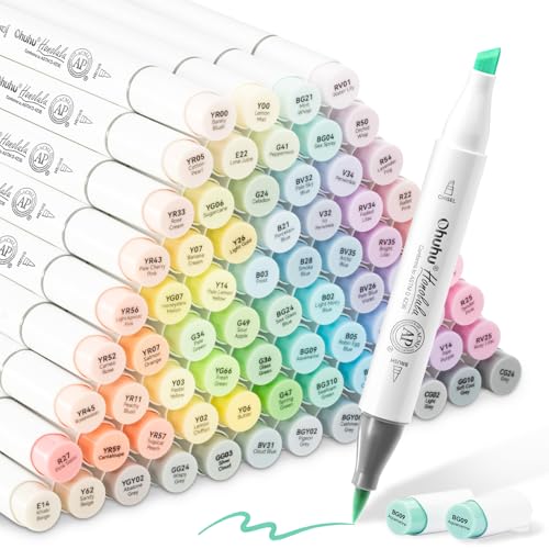 Ohuhu Pastel Alcohol Markers - 96 Colors of Honolulu Sweetness + Blossoming - Double Tipped Art Alcohol Markers for Artist Adults' Coloring Illustration - Brush & Chisel - Refillable - AP Certificated | Honolulu Sweetness + Blossoming, AP Certified Refill