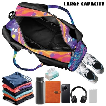 Gym Bag with Yoga Mat Holder Large Tote Bag With Multi Pockets for Women Men Dry Wet Separated Pocket Carryall Yoga Tote Bag for Pilates Travel Workout Office - color: Cosmic Starry Sky