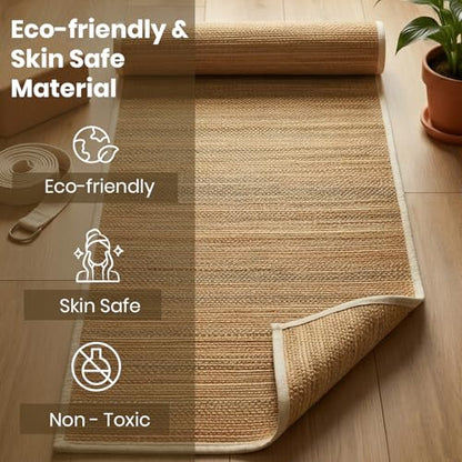 LFH Home Handmade Straw Yoga Mat For Exercise, Workout, Fitness - Perfect Heavy Quality Eco Friendly Natural Straw Reversible Yoga Mat for Men & Women - 72x24 Inch - color: Brown