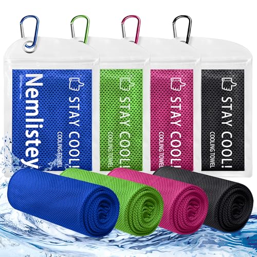 4 Pack Cooling Towels, Soft Breathable Cooling Towels for Neck and Face - color: Blue/Green/Pink/Black