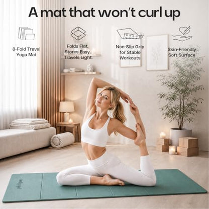 Foldable Yoga Mat, 70''x24''x0.24''(6mm）Non-slip POE Exercise Mat - color: Dark Green