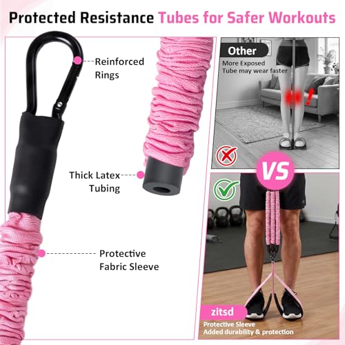 Pedal Resistance Band with Handle, 3 Tubes, 30-90 lb - color: Pink