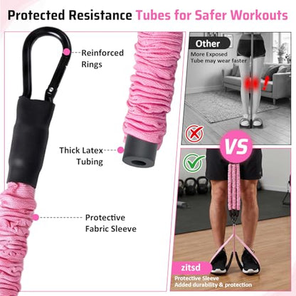 Pedal Resistance Band with Handle, 3 Tubes, 30-90 lb - color: Pink