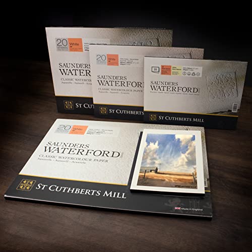 St. Cuthberts Mill Saunders Watercolor Paper Block - 12x9-inch White 100% Cotton - 20 Sheets of 140lb Hot Press Watercolor Paper for Gouache Ink Acrylic Charcoal and More