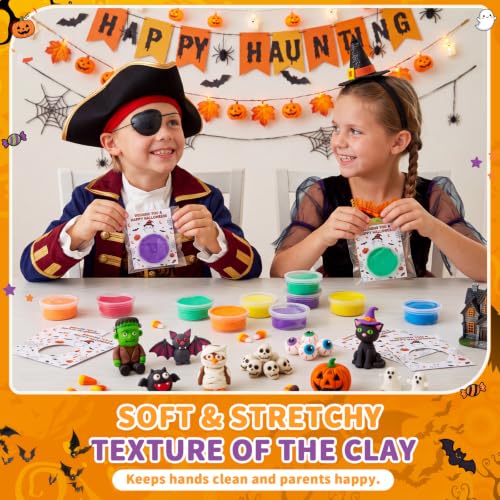 VioraWhite 48 Pcs Happy Halloween Air Dry Clay Set with Card and Gift Bags DIY Magic Gifts Clay Model Arts and Crafts Gift Graduation Party Favors Prizes for Kids Students Children Classroom - style: Happy Halloween