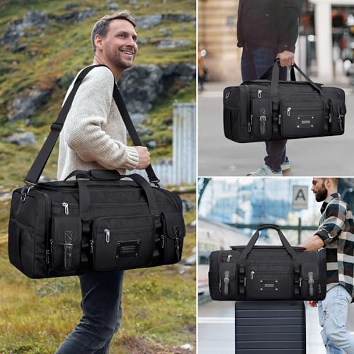 WITZMAN Duffle Bag for Men Large 55L Travel Duffel with Shoe Compartment | Water-resistant Nylon, Dry-wet Pocket, Fits 16" Laptop, Convertible for Gym, Weekender, Sports, Overnight, B717 Black - color: Black