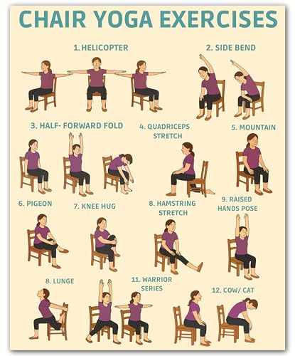 ZUKIY Chair Yoga Exercises Poster - 8x10 Unframed Wellness Chart for Seniors over 60 - Gentle Yoga Guide with Seated Poses - Senior Fitness Wall Art for Home, Office, or Physical Therapy Spaces