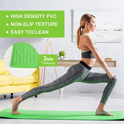 Funtery 3 mm Thin Yoga Mats Bulk, 68 x 24 Inches Lightweight PVC Exercise Mats Non Slip Workout Fitness Pads for Yoga Pilates Stretching Classes Gym Home Studio - color: Green