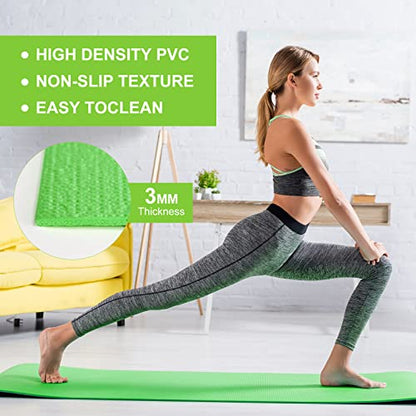 Funtery 3 mm Thin Yoga Mats Bulk, 68 x 24 in - color: Green
