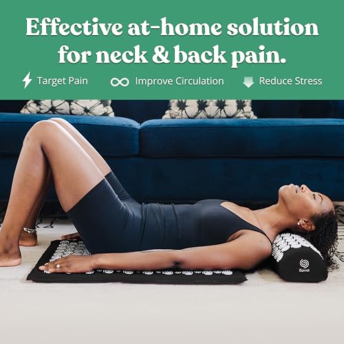 Spirol Acupressure Mat and Pillow Set for Back, Neck and Shoulder Pain Relief, with Flexible Acupressure Spikes, Includes Carry Bag (Onyx) - color: Onyx