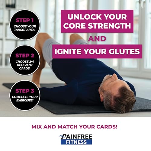 50 Exercise Cards Core & Glutes 3x5'', Beginner to Intermediate