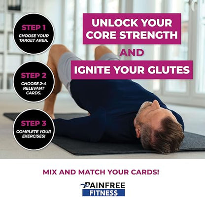 50 Exercise Cards Core & Glutes 3x5'', Beginner to Intermediate