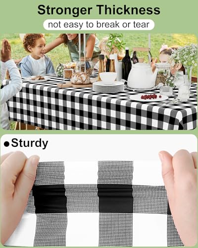 Smiry 8 Packs Gingham Disposable Table Cloth, 54 x 108 Inch Waterproof Plastic Tablecloth, Rectangle Black and White Checkered Table Covers for Picnic, Birthday, Party - color: Black and White, size: 54"x108" (Pack of 8)
