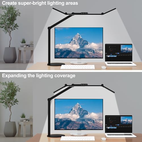 Architect Desk Lamp with Atmosphere Lighting, Adjustable Led Desk Light for Home Office with Base, 24W Bright Auto Dimming Table Light with Rotatable Swing Arm for Workbench Computer - color: Black