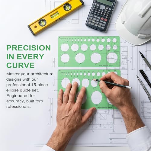 15 PCS Circle Template Set Plastic Circle and Oval Measuring Templates Series Ellipse Template for Students Professionals Precise Drafting with Storage Bag