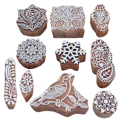 Royal Kraft Assorted Wooden Block Printing Stamps (Set of 10) Bulk01_10A - color: Bulk01_10a, size: 10 Pcs