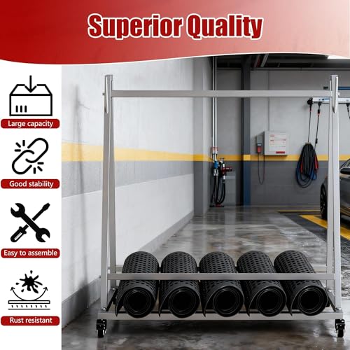 Floor Wash Rack and Mat Transporter, 40" x 28" x 42" Rolling Cart