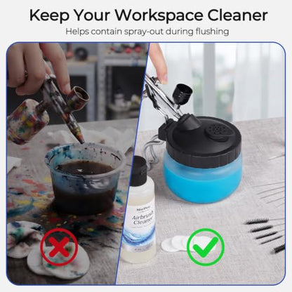 Nicpro Airbrush Cleaning Kit, 4 x 4 fl oz / 120 ml Airbrush Cleaner | with Glass Cleaning Pot, Easily Cleans Water-Based & Acrylic Paints for Airbrushes and Artistic Tools - size: 4 Fl Oz (Pack of 4)