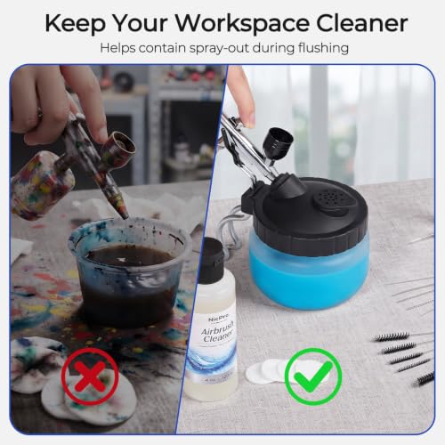 Nicpro Airbrush Cleaning Kit, 4 x 4 fl oz / 120 ml Airbrush Cleaner | with Glass Cleaning Pot, Easily Cleans Water-Based & Acrylic Paints for Airbrushes and Artistic Tools - size: 16 fl oz