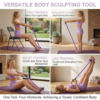 Multifunction Pedal Resistance Band with Handles, Purple | 6-Tube Natural Rubber Elastic Yoga Pedal Puller for Home Workouts, Full-Body, Core Strength, Arm Training and Leg Exercises