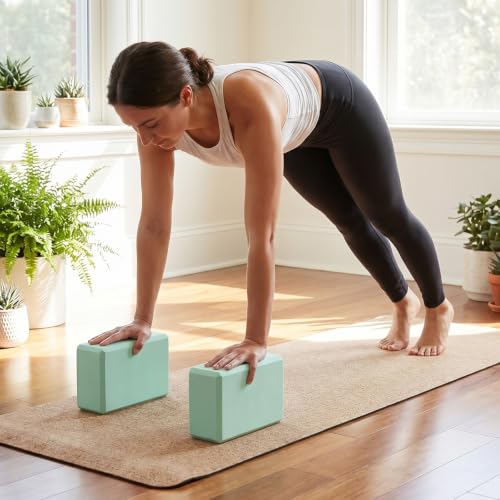 4 Pack Yoga Block 9 x 6 x 3 Inch EVA Foam Lightweight Non Slip Yoga Props for Pilates Stretching Meditation (Mint Green)
